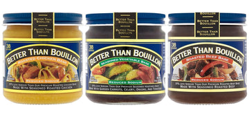 Better Than Bouillon Reduced Sodium Base Variety Pack, 3 Jars, 8 Ounce (Roasted Chicken, Seasoned Vegetable, Roasted Beef)