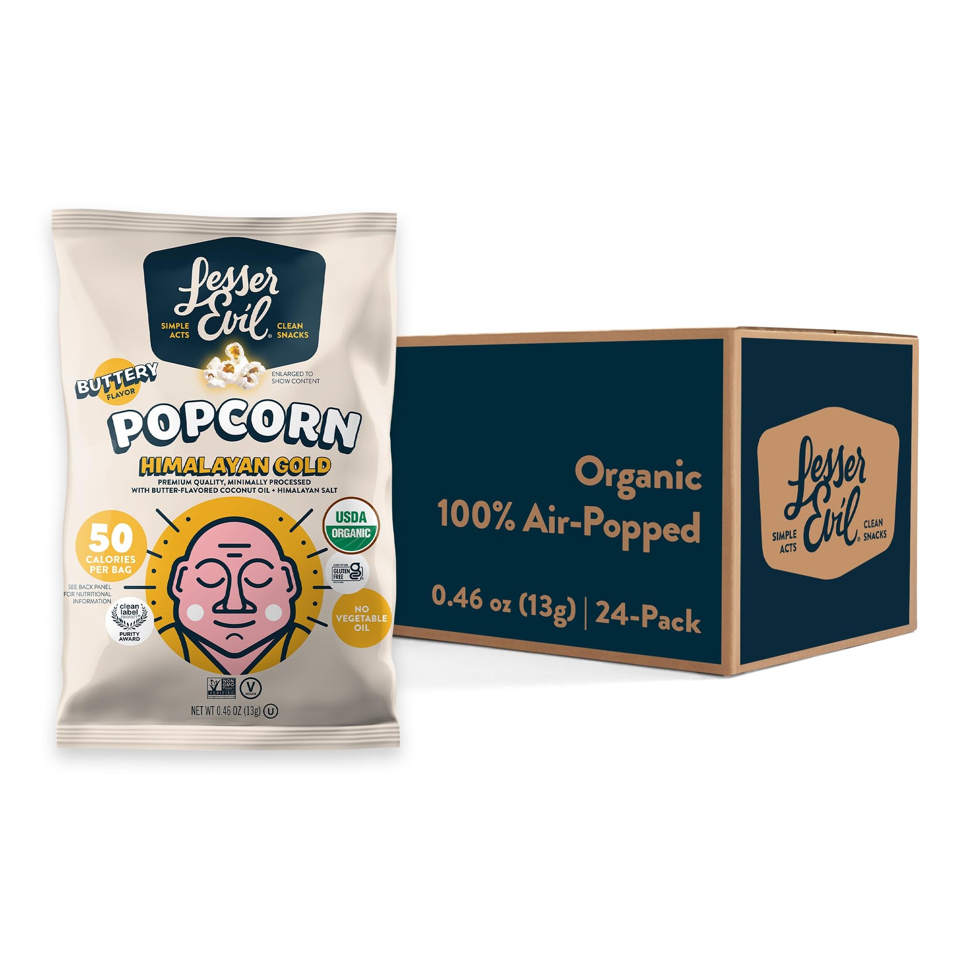 LesserEvil Himalayan Gold Salt Organic Popcorn  enhanced Quality  Minimally Processed  No Vegetable Oil  0.46 Oz  (Pack of 24)