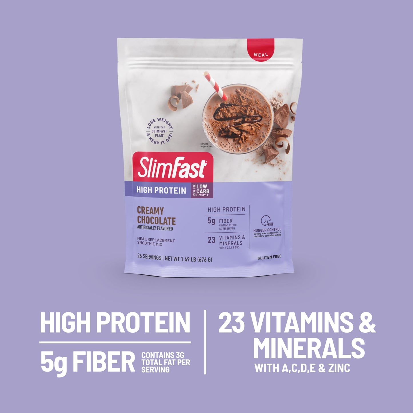 SlimFast High Protein Meal Replacement Powder, Gluten Free, 23.84 oz, Creamy Milk Chocolate