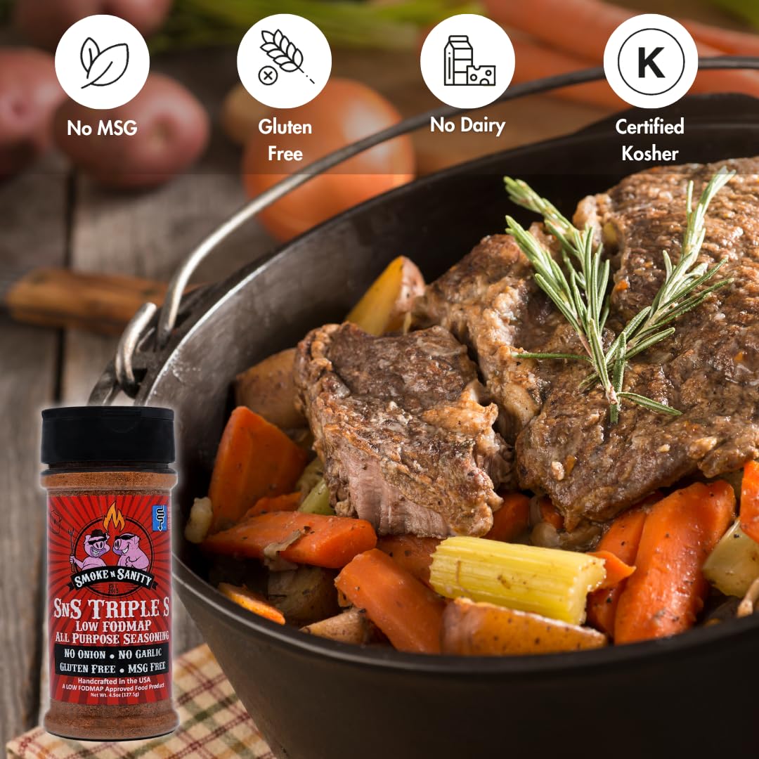 Smoke n Sanity SnS Triple S Certified Low FODMAP All Purpose Seasoning - Low FODMAP Foods - Contains No Garlic, No Onion - Glute