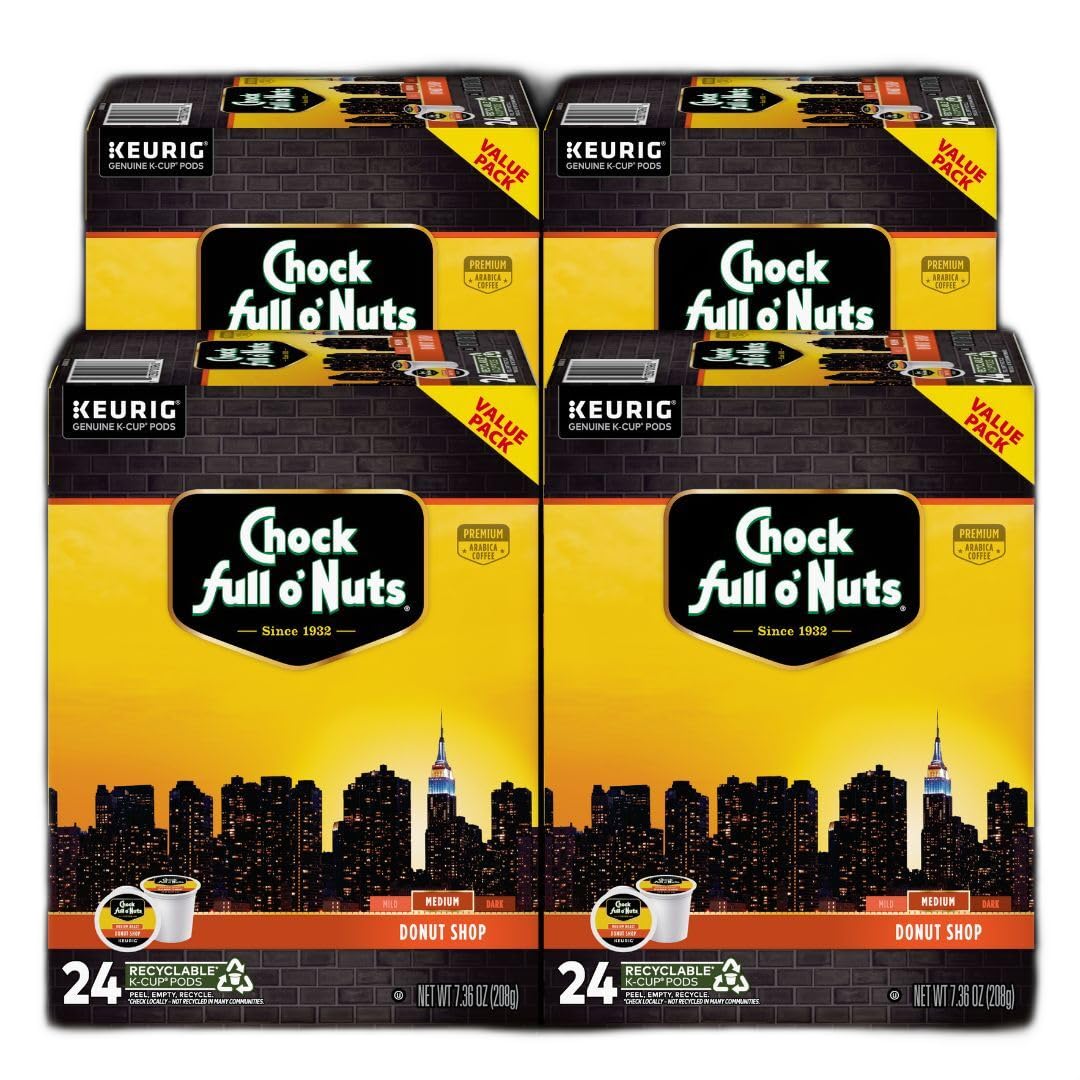 Chock full oNuts Keurig K-Cup Pods - Donut Shop - Medium Roast, 24 count, Pack of 4