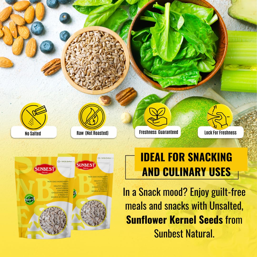 Sunbest Natural Raw Sunflower Seed Kernels 32 Oz (2 Lbs) 1 Pack - Unsalted & Nutritious For Snacking, Cooking, & Baking - Vegan-Friendly - Ideal For On-The-Go & Recipes - Bulk Size For Value