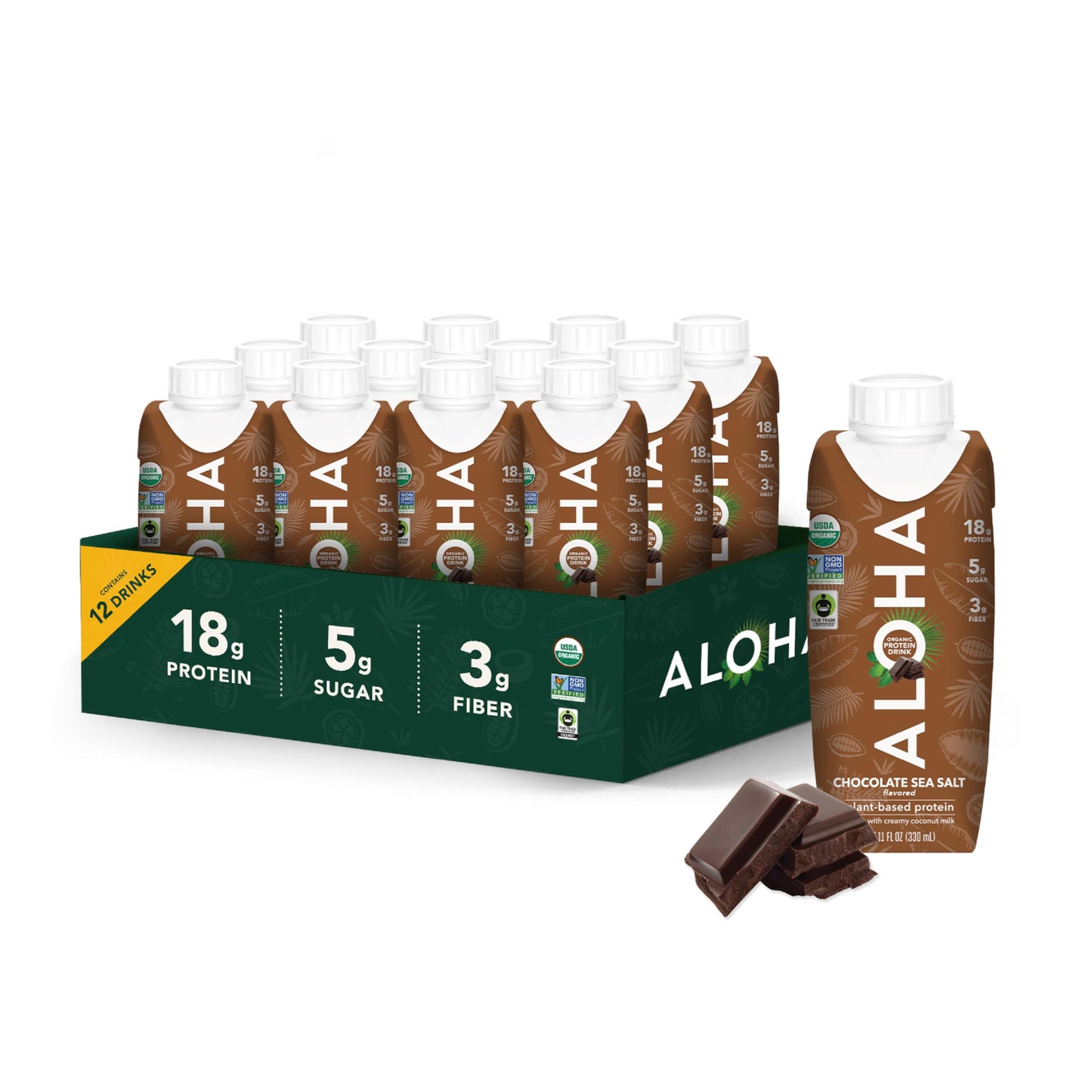 Aloha Organic Protein Drink  Chocolate Sea Salt  Low Sugar & Dairy Free Ready-To-Drink Protein Shake  Plant Based  Non-Dairy  Clean Ingredients  Glp-1 Friendly  18G Protein  Gluten Free