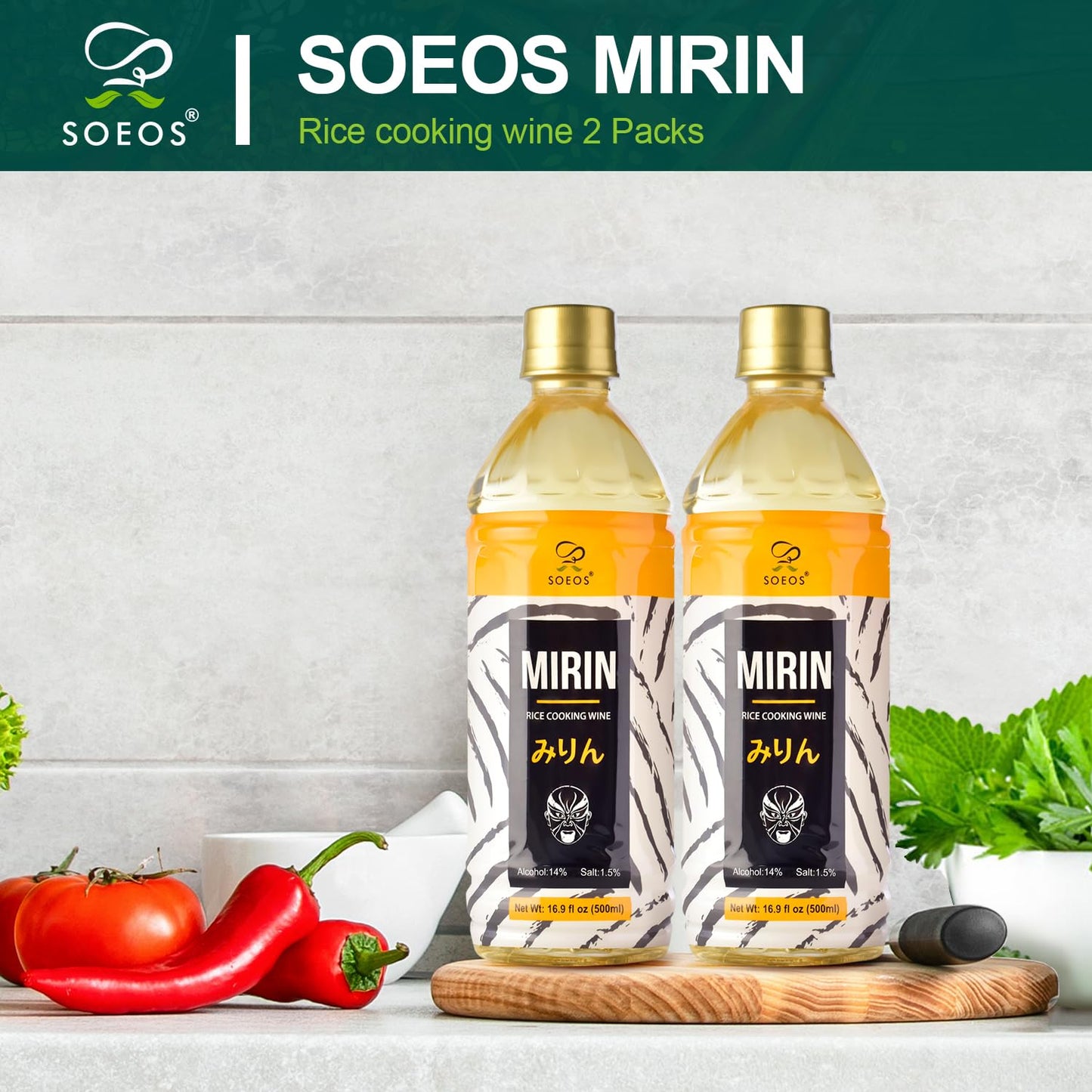 Soeos Mirin Cooking Wine, Traditional Rice Wine, 16.9 fl oz (Pack of 2)