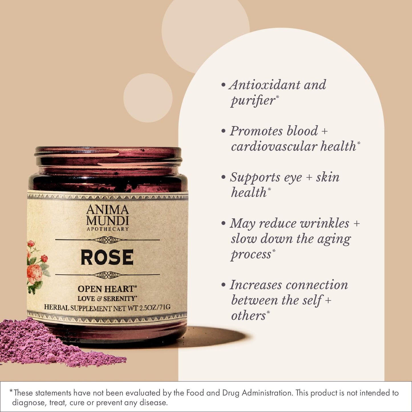 Anima Mundi Rose Petal Powder with Dried Rose Buds - Love + Serenity Rose Powder - for Heart Chakra - Fluffy, Aromatic Dried Ros