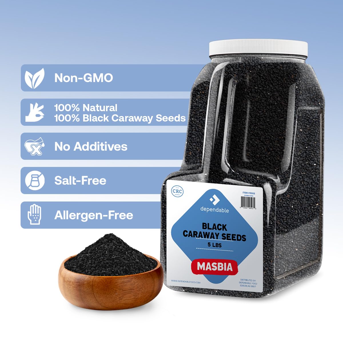 Dependable Food Black Caraway Seeds - 100% Natural, Non-GMO, Kosher - 5 lb Bulk Jar