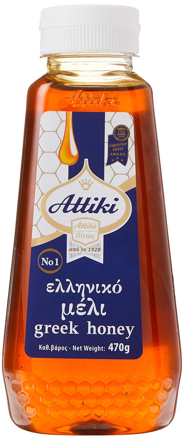Attiki Pure Greek Honey with Thyme, Wild Flowers and Herbs, Perfect for Baking, Cooking, Lemonade and Tea, 16.58 oz (470 grams),