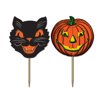 Paper Vintage Halloween Party Food Picks Cat Pumpkin Cupcake Toppers Pack Of 3