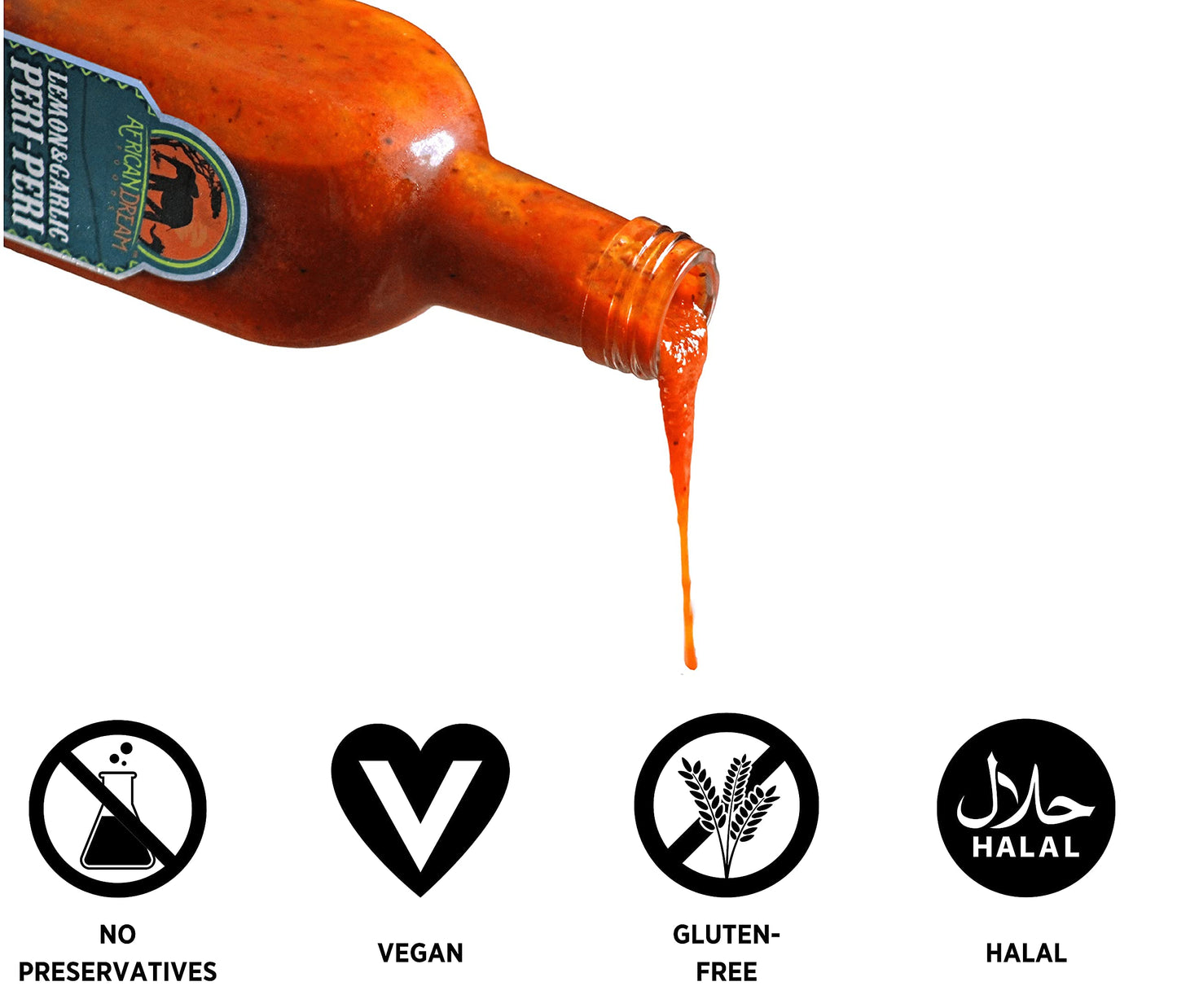 AFRICAN DREAM FOODS Lemon & Garlic Peri-Peri Hot Sauce, All-Natural Sweet and Spicy, 16.9 fl oz, Big Chefs Bottle