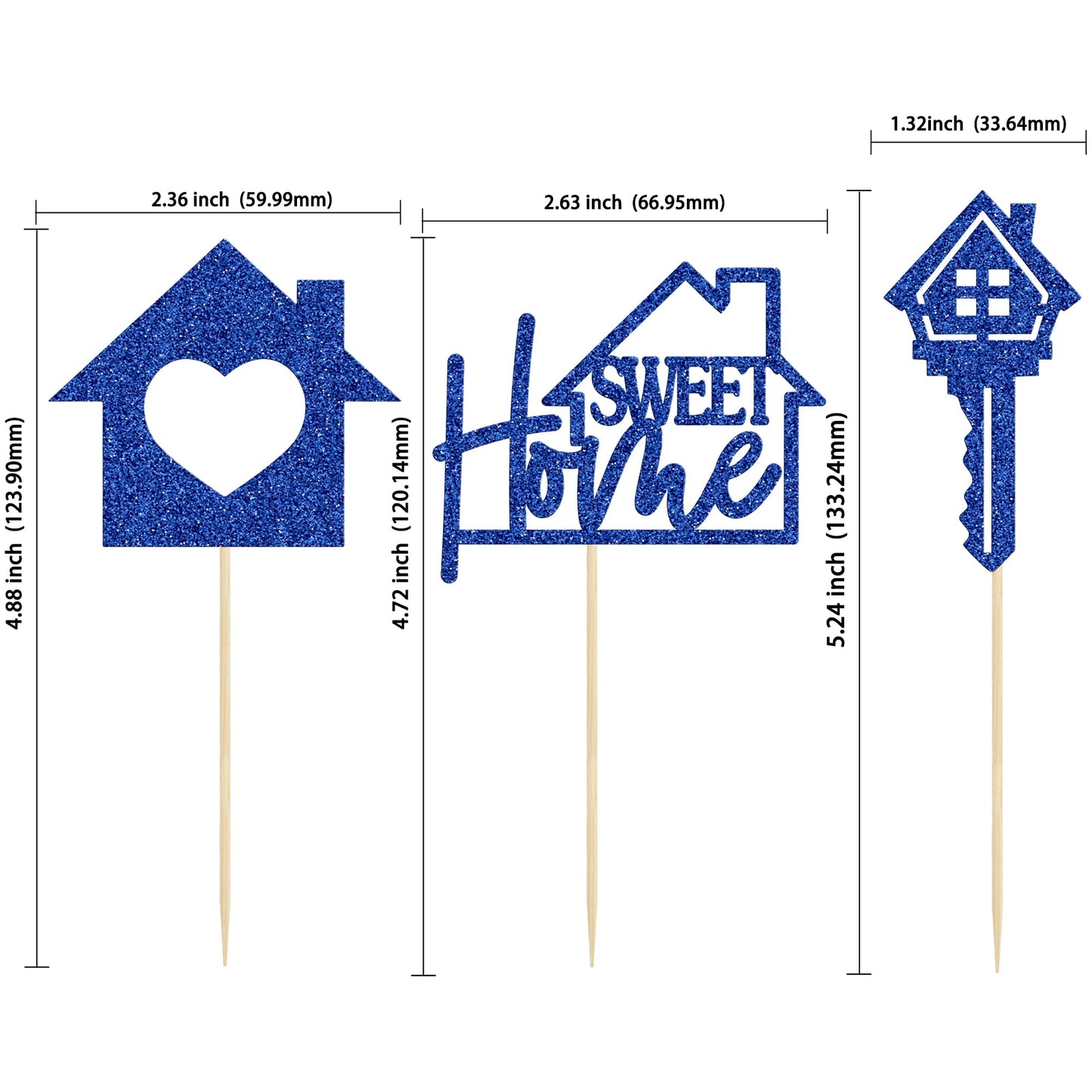 Gyufise Cupcake Toppers, 24 Pack Glitter Housewarming Picks, Blue, Paper, Model ZN0169-1-BL