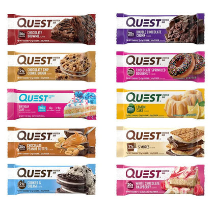 Quest Nutrition Protein Bars, Assorted 10 Flavor Variety Pack - High Protein, Low Carb, Gluten Free, Keto Friendly - 2.12 Oz Bar
