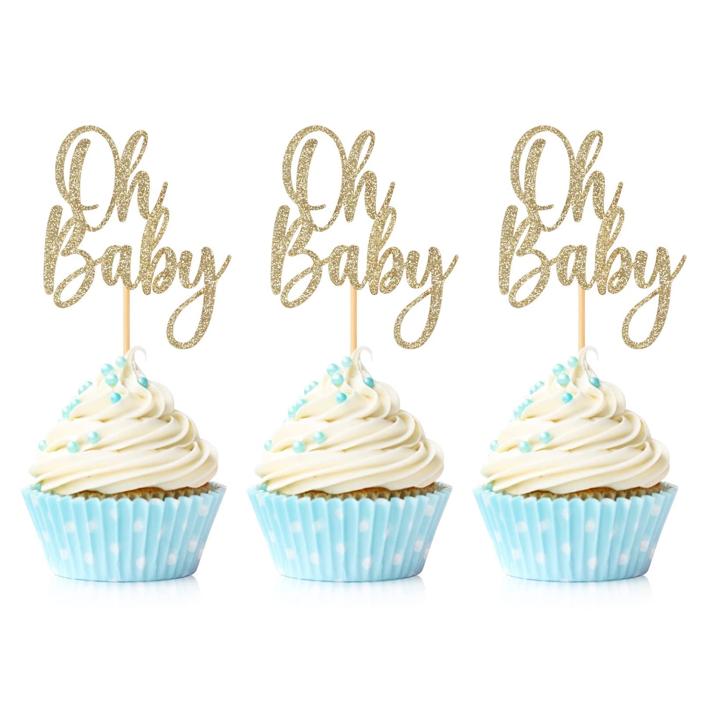 24 Pieces Oh Baby Cupcake Topper Light Gold Glitter Baby Shower Cake Decorations Boys Girls Birthday Party Supplies