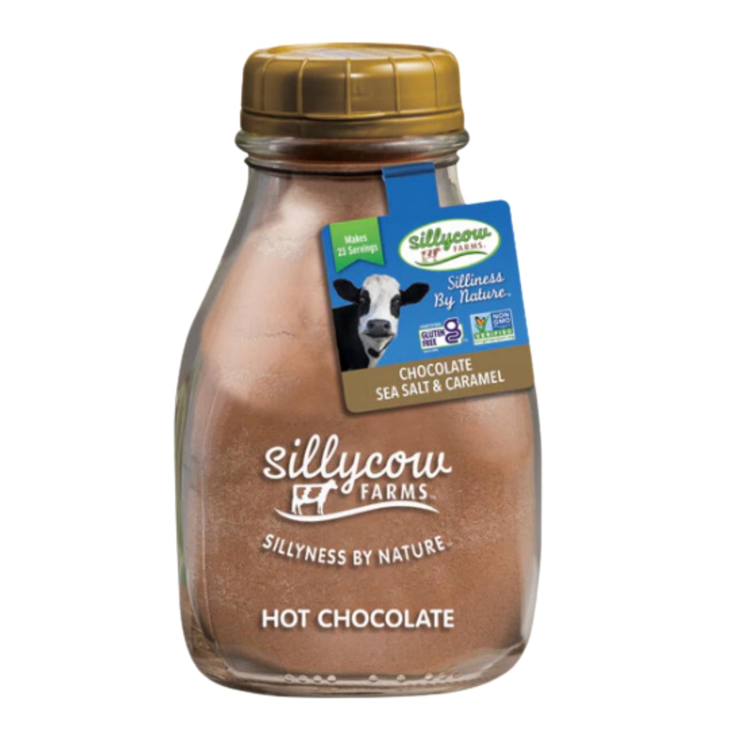 Silly Cow Farms Hot Chocolate Powder, Sea Salt & Caramel, Gluten Free, 16.9 oz Glass Bottle
