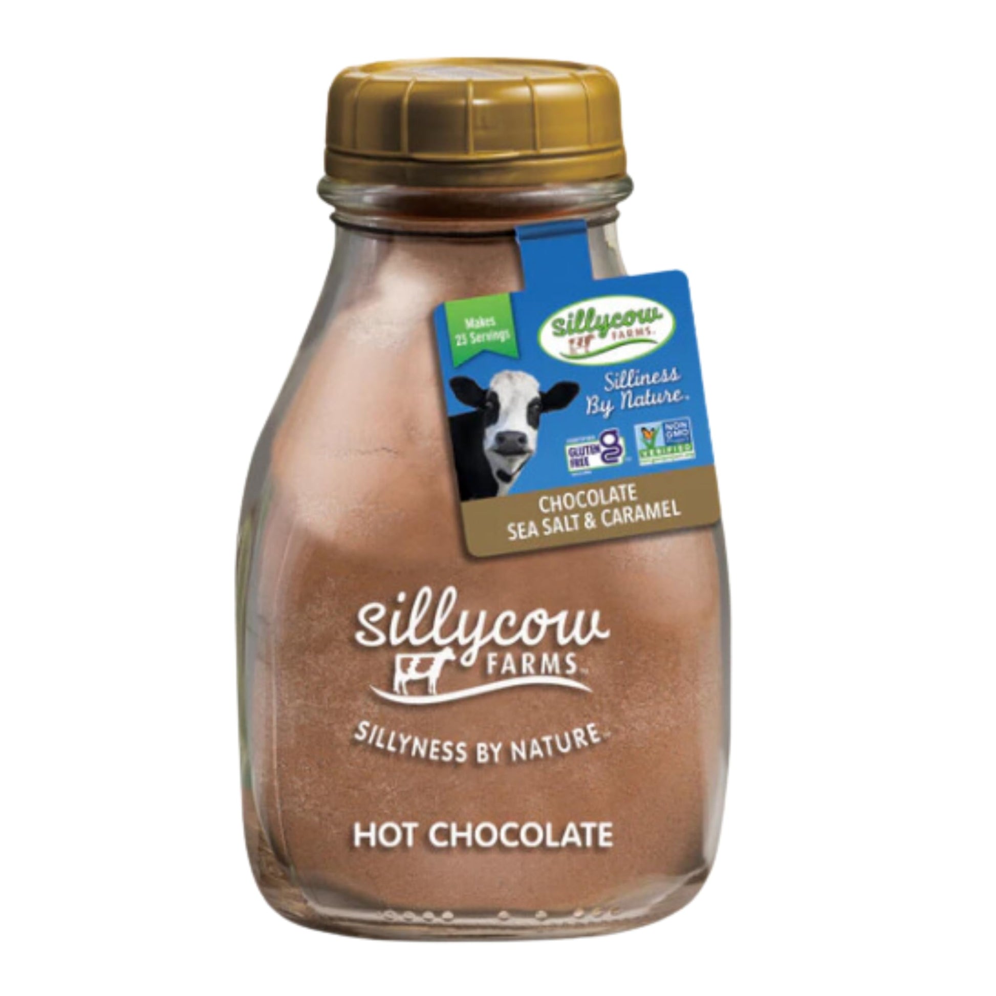 Silly Cow Farms Hot Chocolate Powder, Sea Salt & Caramel, Gluten Free, 16.9 oz Glass Bottle