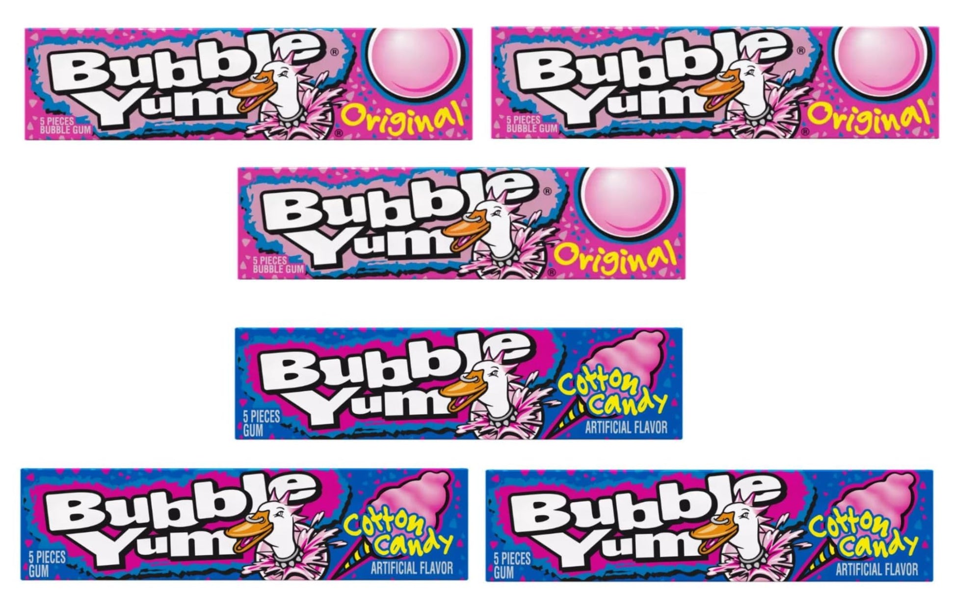 Bubble Yum Bubble Gum Variety Pack - 6 Count (3 Packs of Original & Cotton Candy), Pink