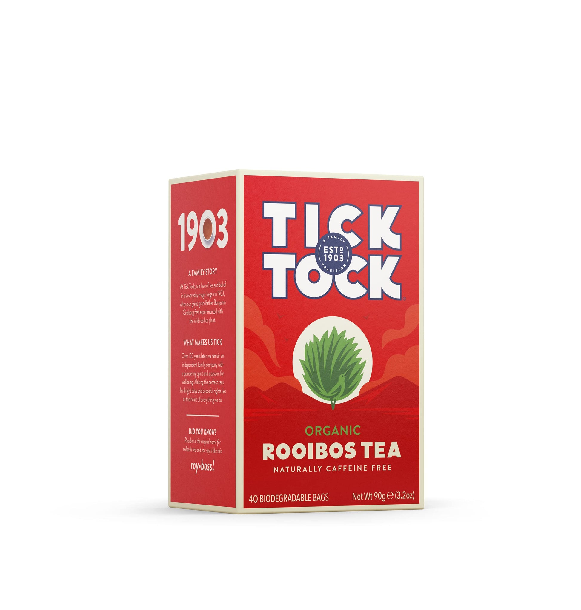 Tick Tock Organic Rooibos Tea Bags, Original, 40 Count, Pack of 1, Model 415315