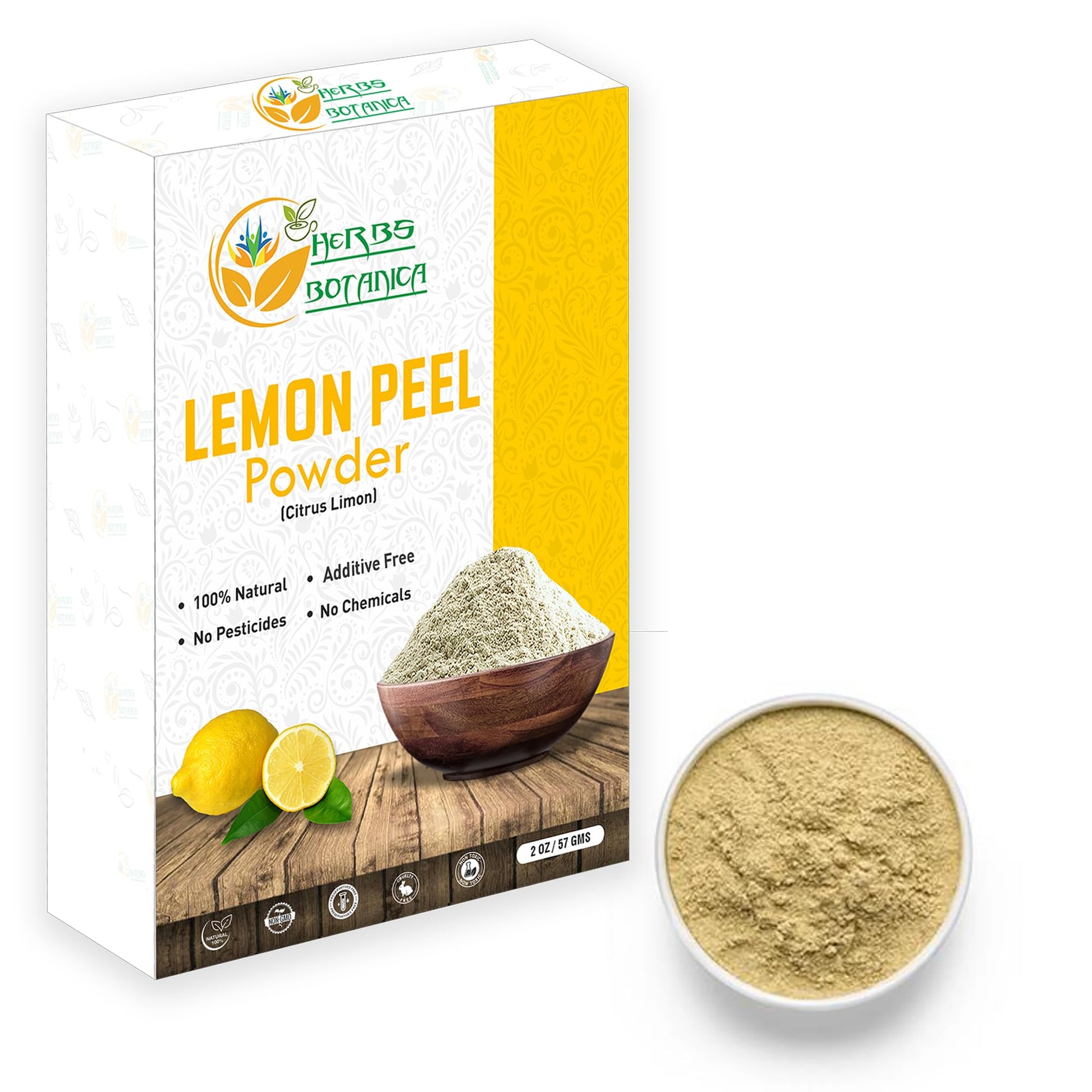 Herbs Botanica Lemon Peel Powder 100% Pure & Organic Dried Lemon Zest Powder for Cooking, Baking, Skin Care & DIY Beauty Natural
