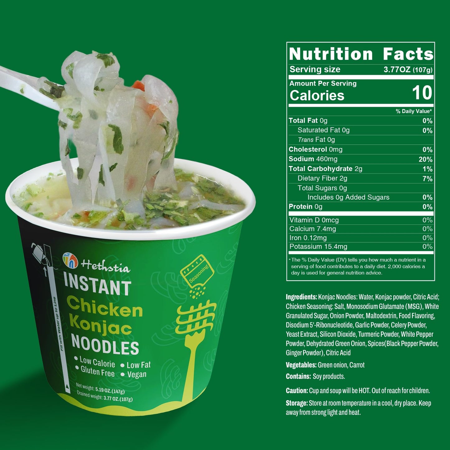 Hethstia Konjac Noodle Chicken Soup, 6-Pack Instant Shirataki Noodle Soup Cups - Low-Calorie, Sugar-Free, Low-Carb, Gluten-Free,
