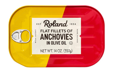 Roland Foods Flat Anchovy Fillets in Olive Oil, Wild Caught, 14 OZ Can, Pack of 2