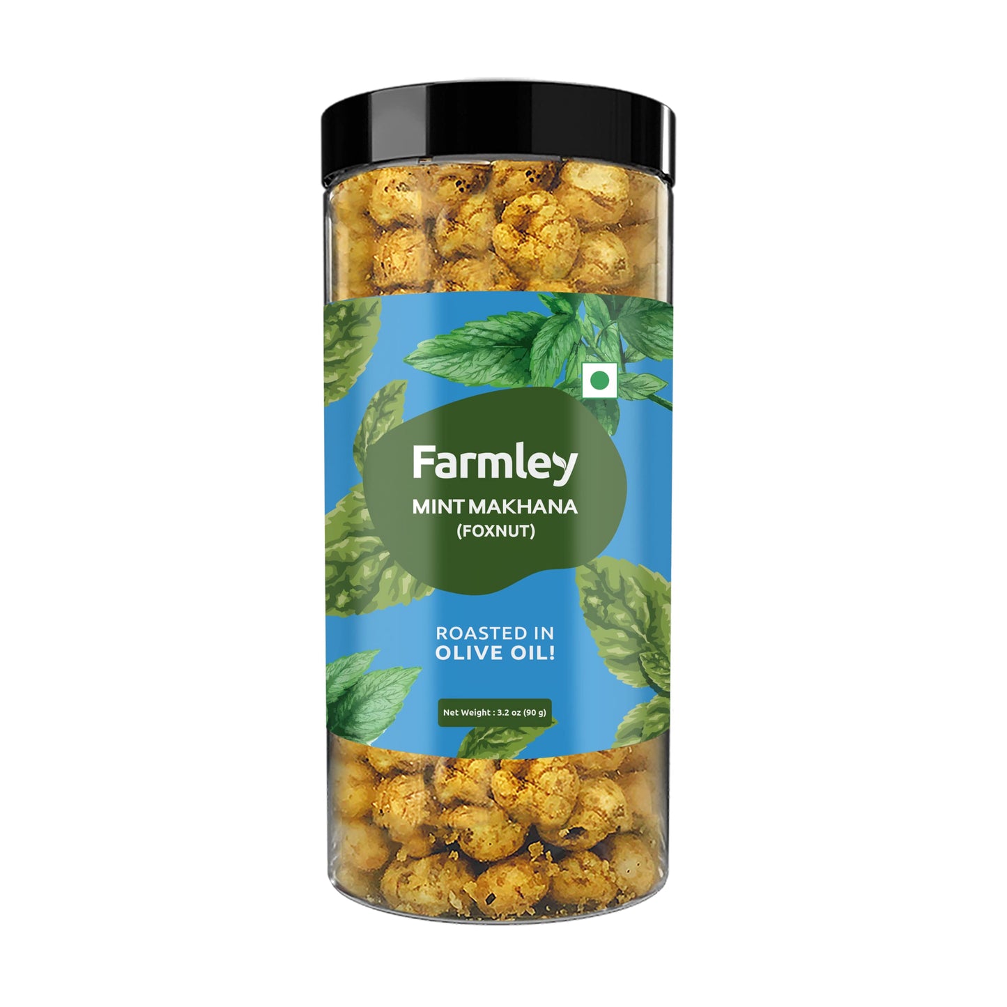 Farmley Makhana Healthy Protein Snacks, Gluten Free Roasted Crisps, Popped Lotus Seed - Mint, 3.2 Oz, High Protein/Fiber, Pack of 1