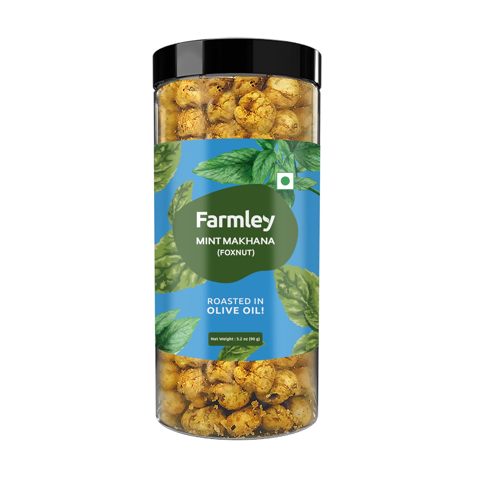 Farmley Makhana Healthy Protein Snacks, Gluten Free Roasted Crisps, Popped Lotus Seed - Mint, 3.2 Oz, High Protein/Fiber, Pack of 1