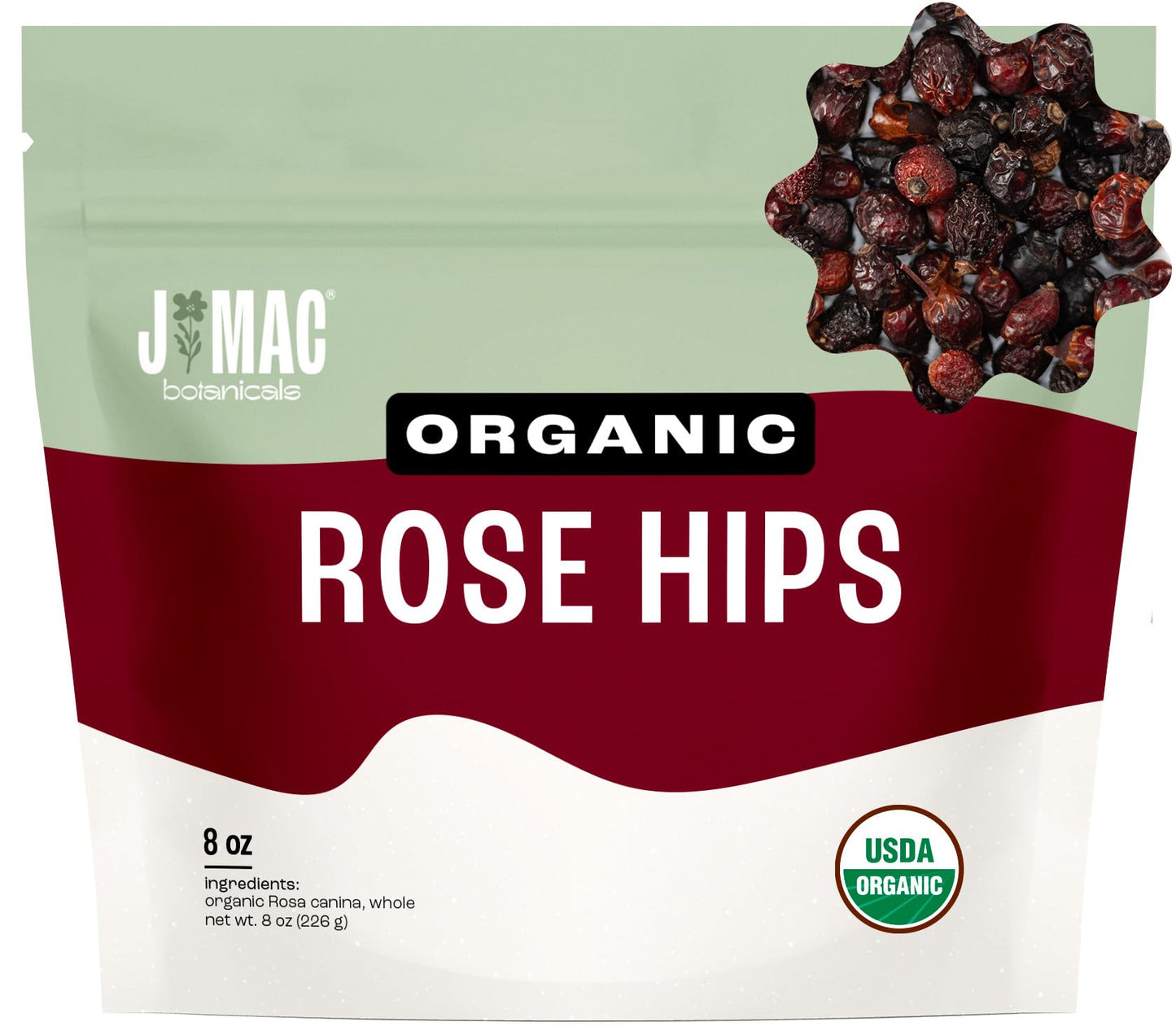 J Mac Botanicals Organic Rose Hips (8 Oz Bag) Whole  Natural Organic Dried Rose Hips For Herbal Tea  Rosehips Dried Organic  Rosehip Tea  Packaged In The Usa