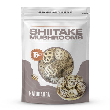 NATURAURA Dried Shiitake Mushrooms - 16 oz, Vegan, Gluten-Free, Keto Friendly, Whole White Flower, Grade AAA