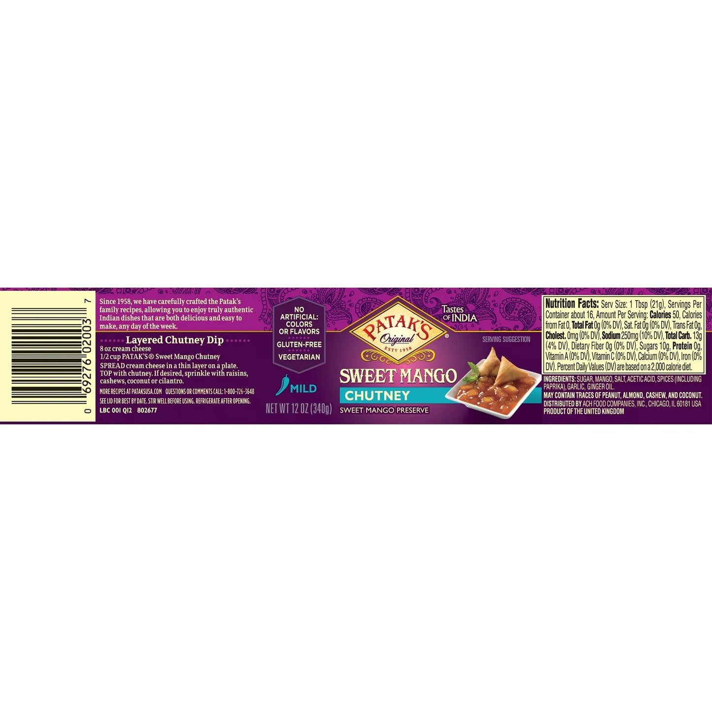 Patak'S Major Grey Chutney - 12 Oz (Pack Of 3) - With Mangos, Ginger, And Spices, No Artificial Flavors Or Colors, Gluten Free,