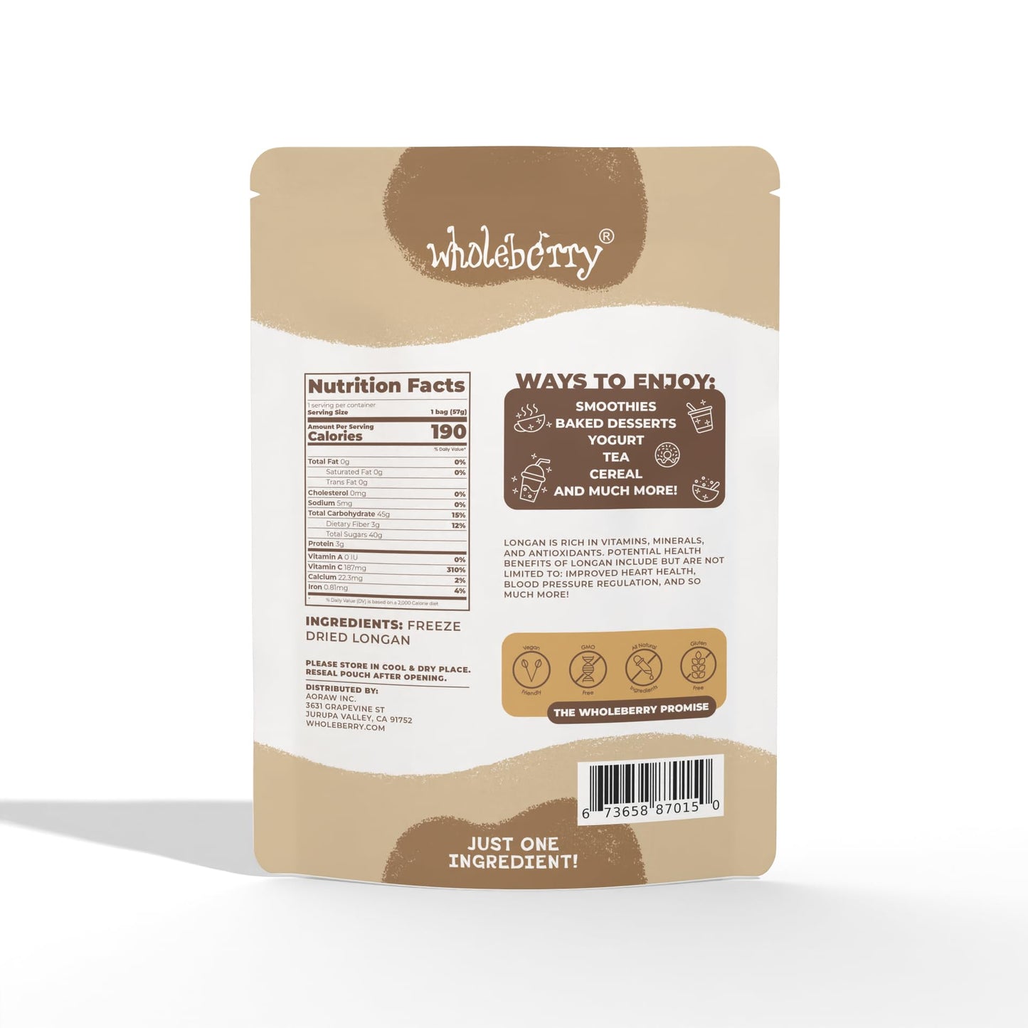 Wholeberry Freeze Dried Longan 2Oz Freeze Dried Fruit Snack Perfect For Smoothies, Baking, Yogurt & Tea - 100% Natural Ripe Frui