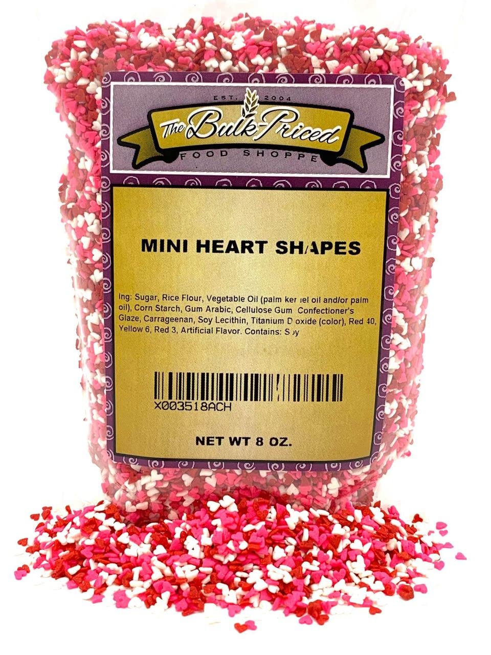 Mini Red, White & Pink Hearts, Valentine Sprinkles, Bulk Size (8 Oz.Resealable Zip Lock Bag)