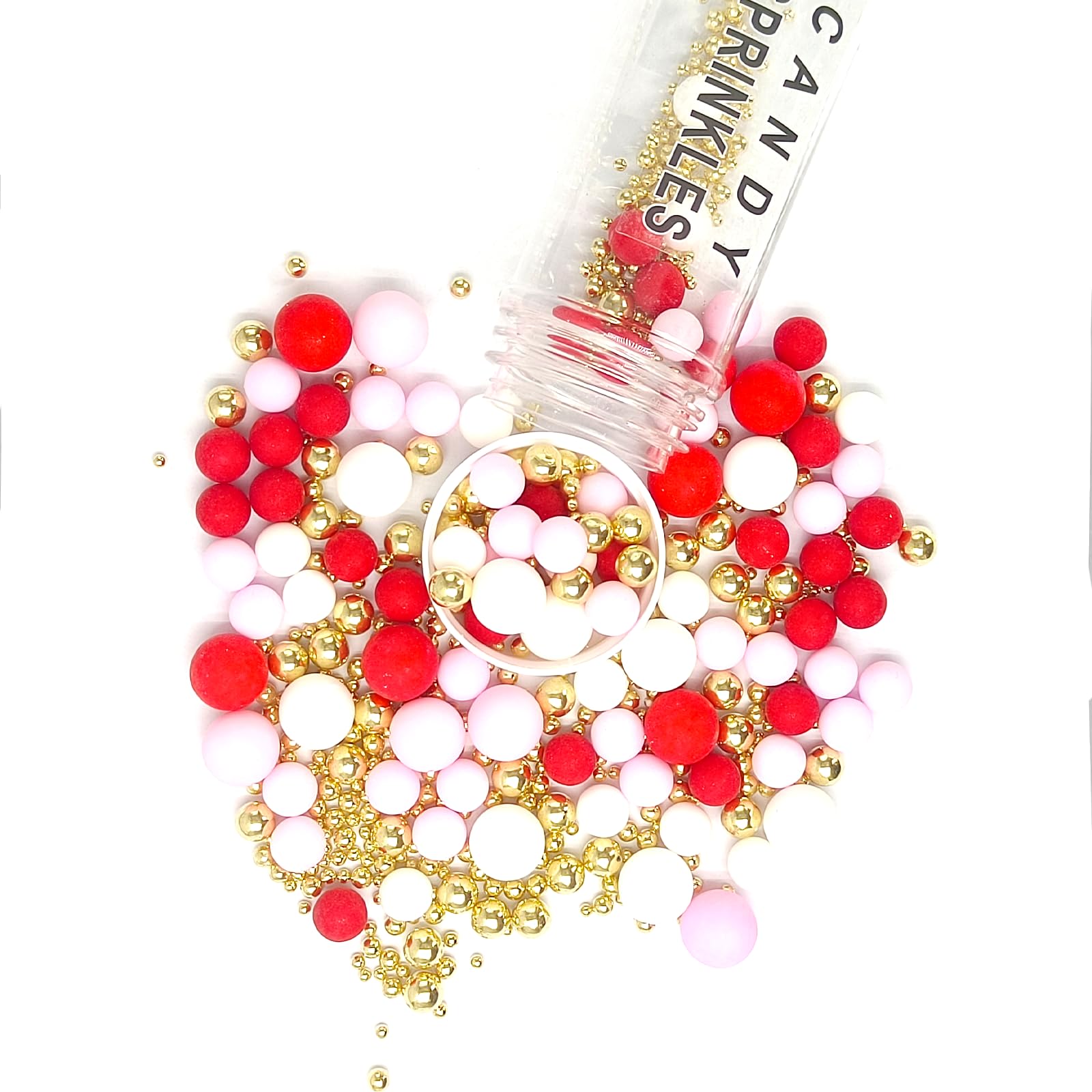Edible Red Pink White and Gold Pearl Sprinkles 142g/ 5.01oz Mixed Color Size Pearl Sprinkles for Cake Decorating Candy Baking De