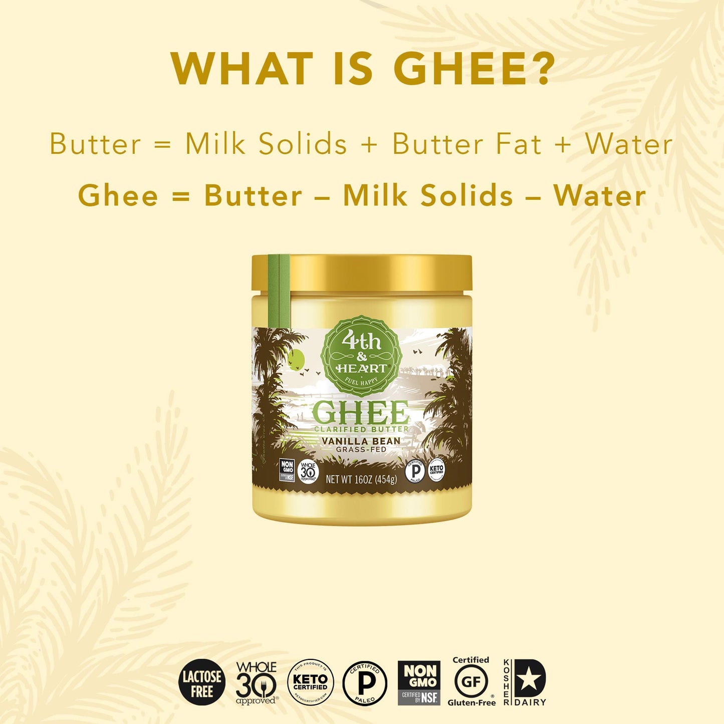 4th & Heart Grass-Fed Ghee, Clarified Butter, Keto, 16 Ounces, Non-GMO, Lactose and Casein Free, Certified Paleo