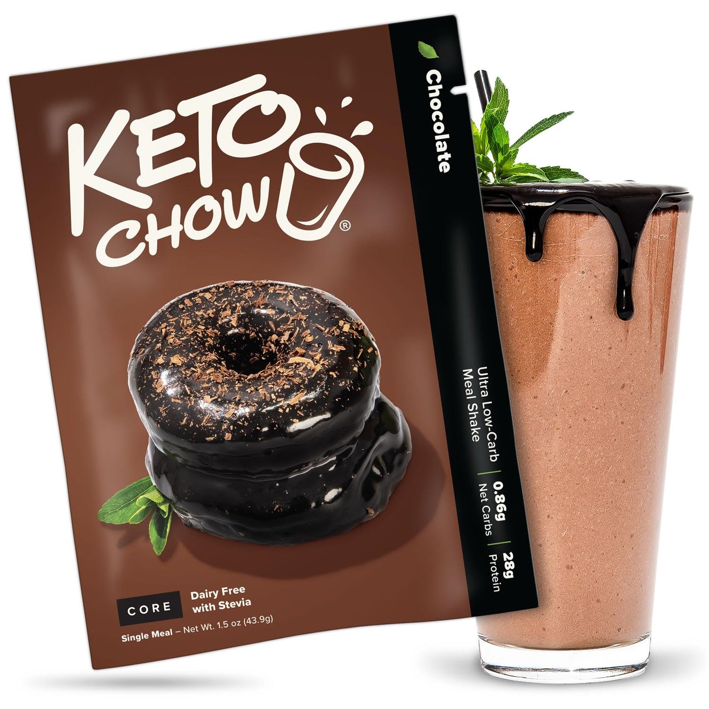 Keto Chow Chocolate Core Meal Replacement Shake Powder - Low Carb, Protein Rich, Dairy Free, 1.5 Ounce