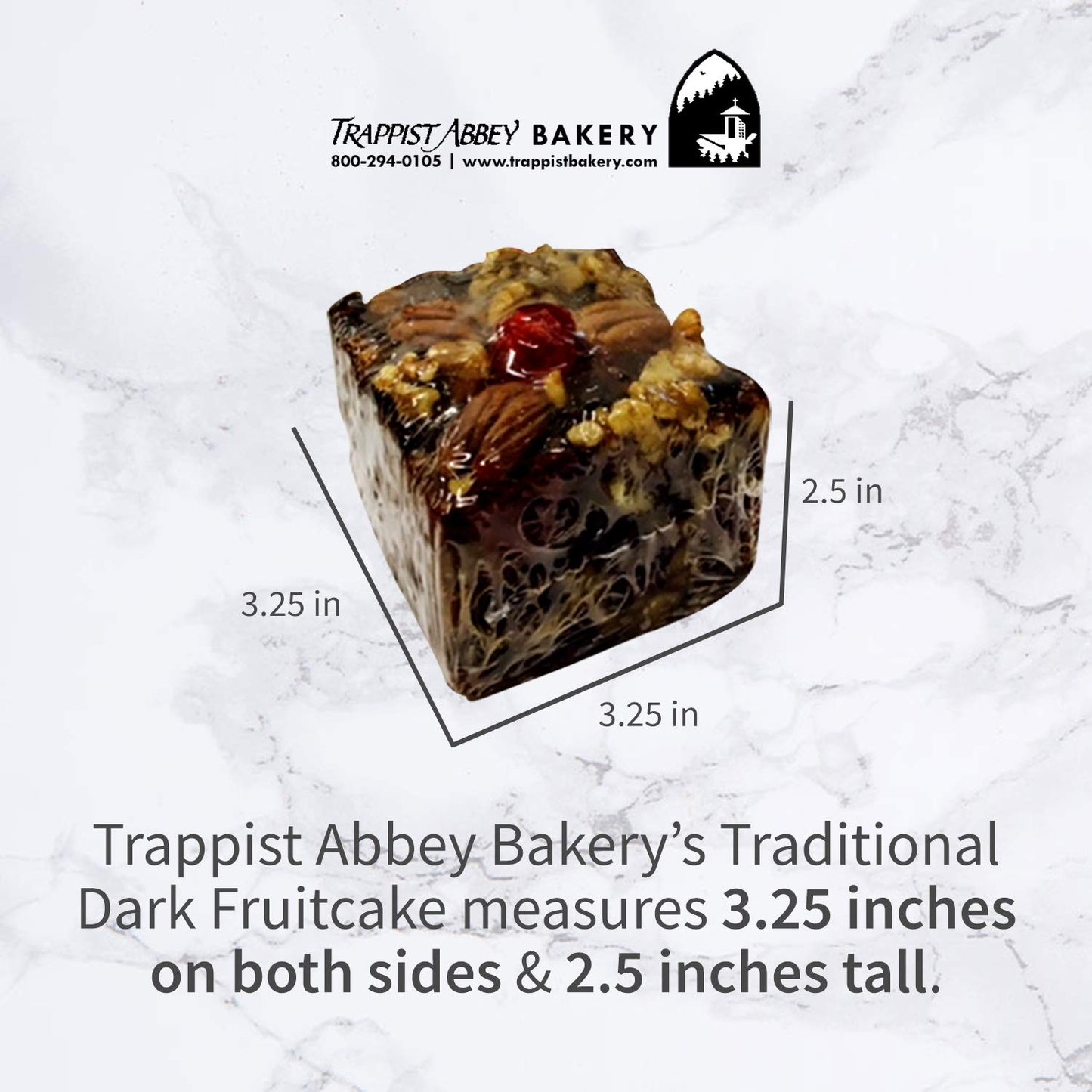 Trappist Abbey Fruitcake - Traditional Christmas Cake with Candied Fruits & Nuts, Soaked in Brandy, 16 Ounce
