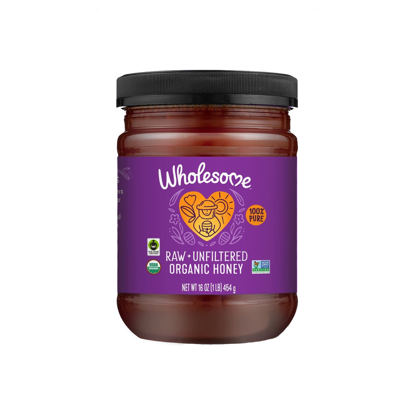 Wholesome Organic Raw Unfiltered Honey, Pesticide Free, Fair Trade, Non Glyphosate, Non Gmo & Gluten Free, Spreadable, 16 Oz Jar