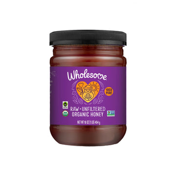 Wholesome Organic Raw Unfiltered Honey, Pesticide Free, Fair Trade, Non Glyphosate, Non Gmo & Gluten Free, Spreadable, 16 Oz Jar