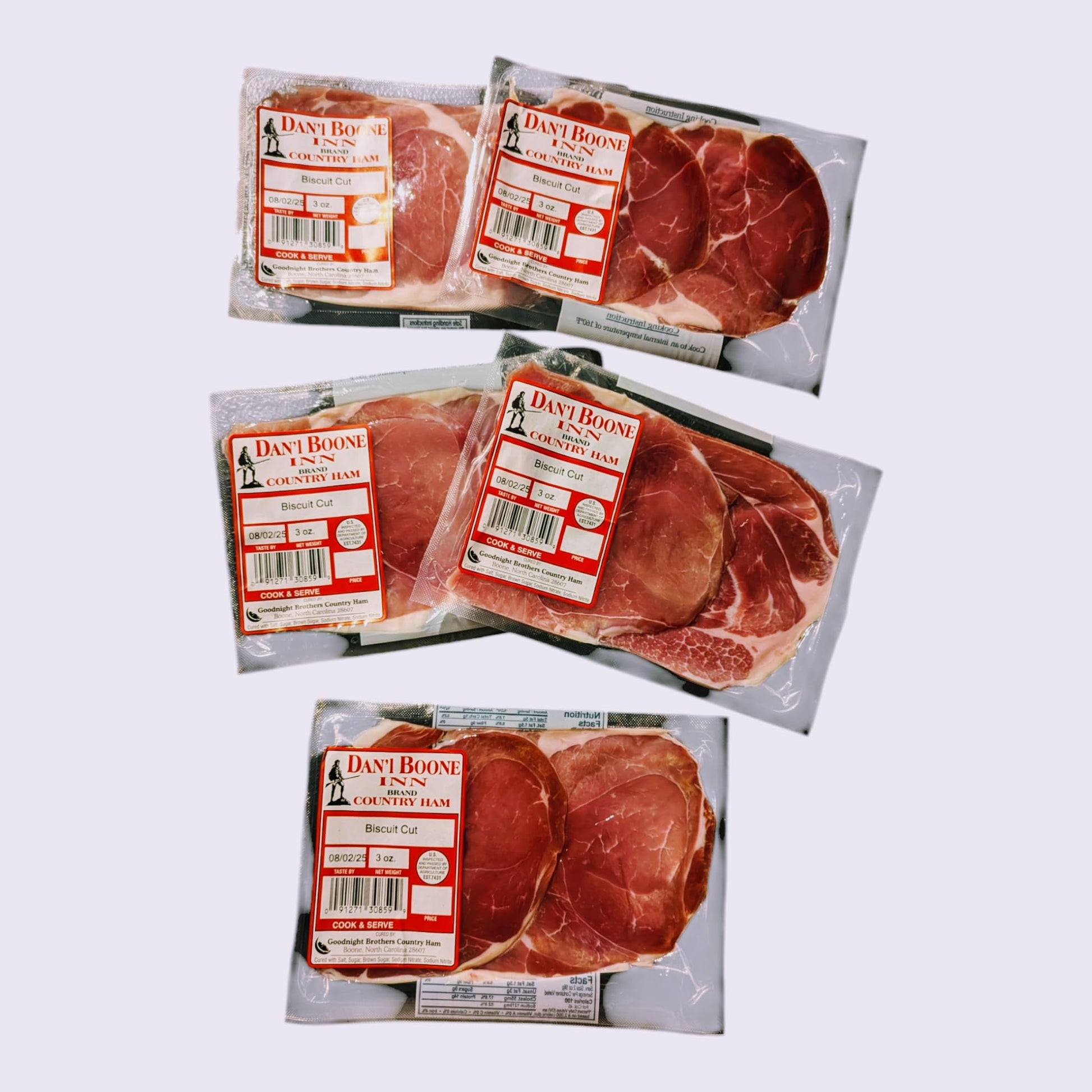 Dan'l Boone Inn Country Ham Biscuit Cuts - 5 Packs of 3oz Slices - Authentic Southern Flavor, Perfect for Breakfast, Recipes, & 