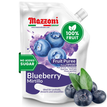 Mazzoni Blueberry Puree  100% Pure Blueberries  Just Fruit  No Sugar Added  2.2 Lbs (35.2 Oz) Rmixer For Mixed Flavors  Drinks  Smoothies. Convenient Pouch  Made In Italy