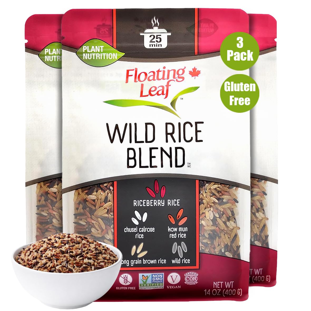 Floating Leaf Long Grain Wild Rice Blend - Non-GMO & Gluten free Organic Rice | Wild Rice Blend With Riceberry, Red Rice And Bro