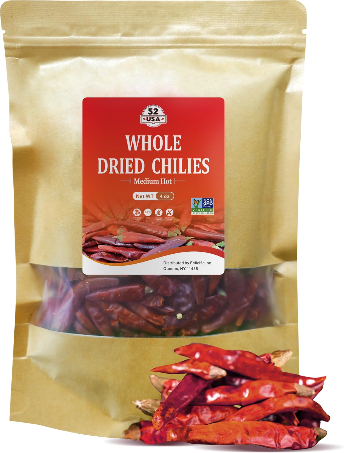 52Usa Szechuan Red Dried Chilis, Whole Chili, Chinese Chili 4 Oz (Medium Hot)