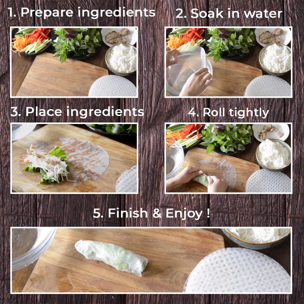 ASIADELI Rice Paper - Premium Vietnamese Spring Roll Wrapper, 30-32 Sheets, 10.5 oz, Round 22cm, Pack of 1 Bag