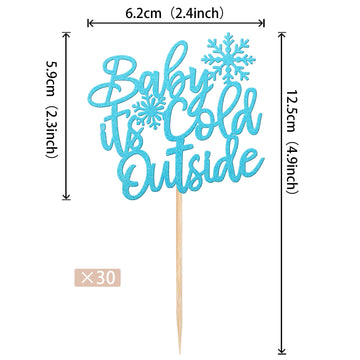 30 Pcs Baby It'S Cold Outside Snowflake Cupcake Toppers Glitter Winter Frozen Theme Cupcake Picks For Winter Wonderland Shower B