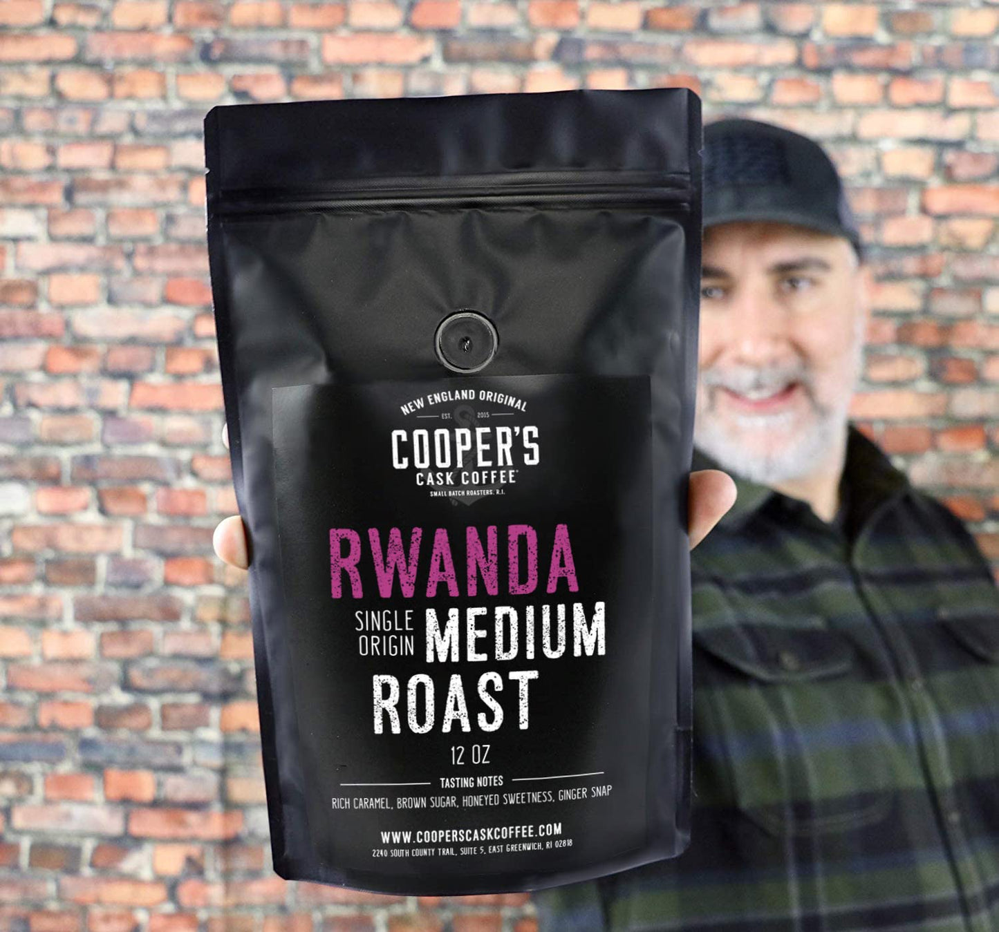 Coopers Cask Coffee Rwanda Medium Roast Whole Bean Coffee, 12 oz Bag, Brown Beans