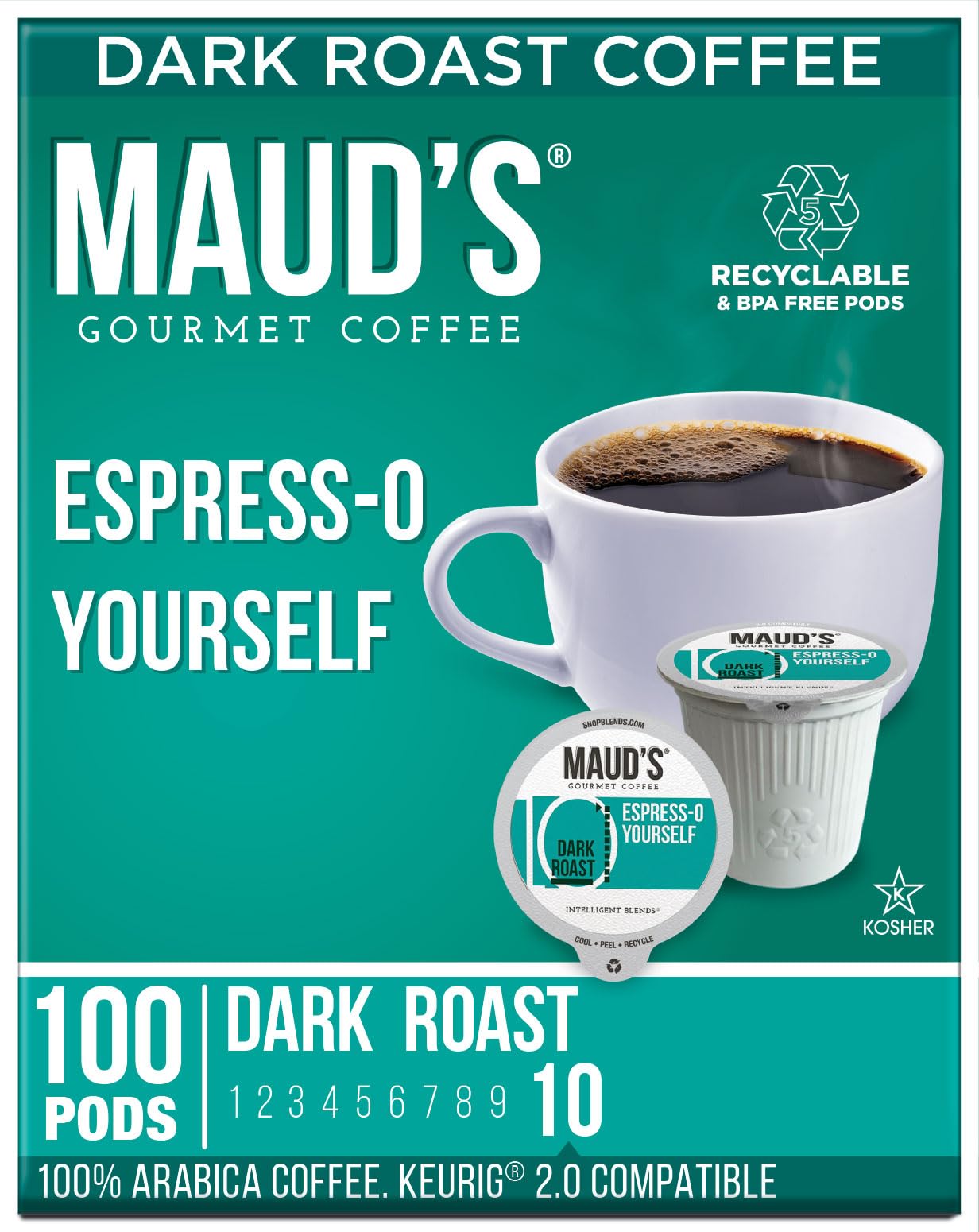 Maud'S Espresso Dark Roast Coffee Pods, 100 Ct | Espress-O Yourself Coffee | 100% Arabica Dark Roast Coffee | Solar Energy Produ