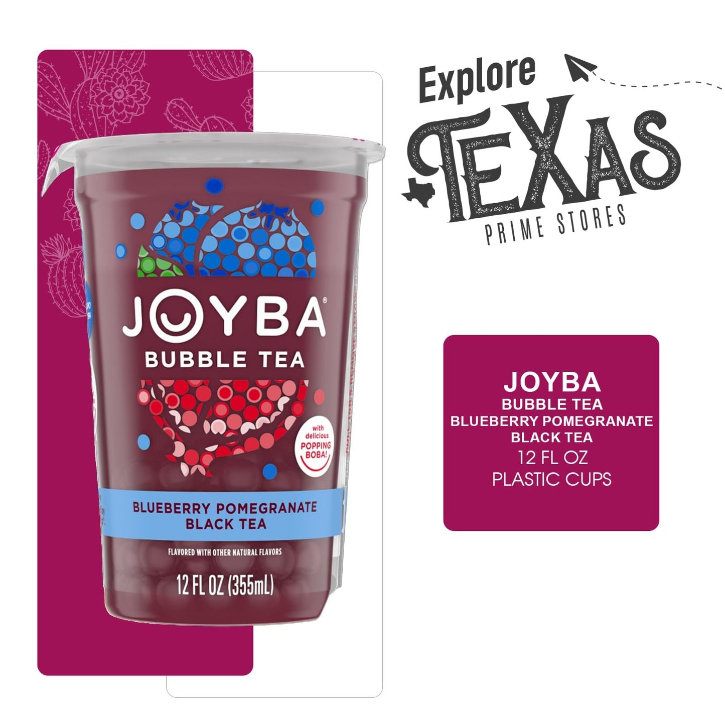 Joyba 16 Pack Blueberry Pomegranate Bubble Black Tea Cups 12 Fl Oz With Delicious Natural Fruit Flavored Popping Boba + 1 Freebi