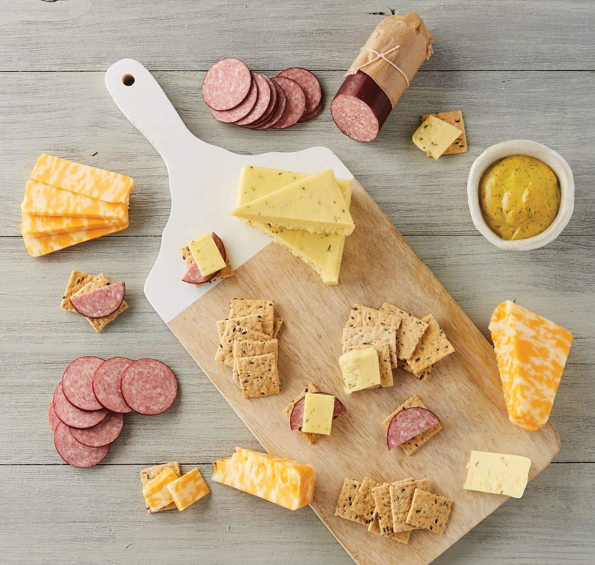 Harry & David Grand Meat and Cheese Gift Box - 10 Piece Set, Charcuterie Platter with 4 Cheeses, 4 Sausages,  ers, Relish & Honey Mustard