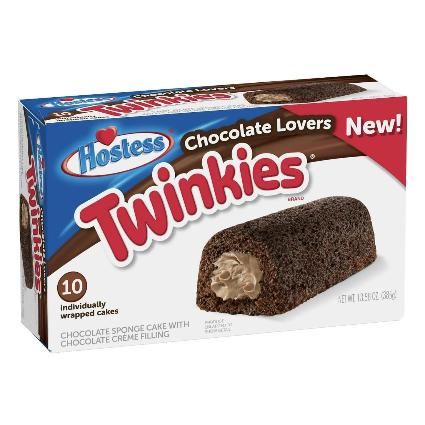 Hostess Chocolate Cake Twinkies, 10-Count Individually Wrapped Chocolate Sponge Cake Snack with Creamy Filling, Mini Cakes for O
