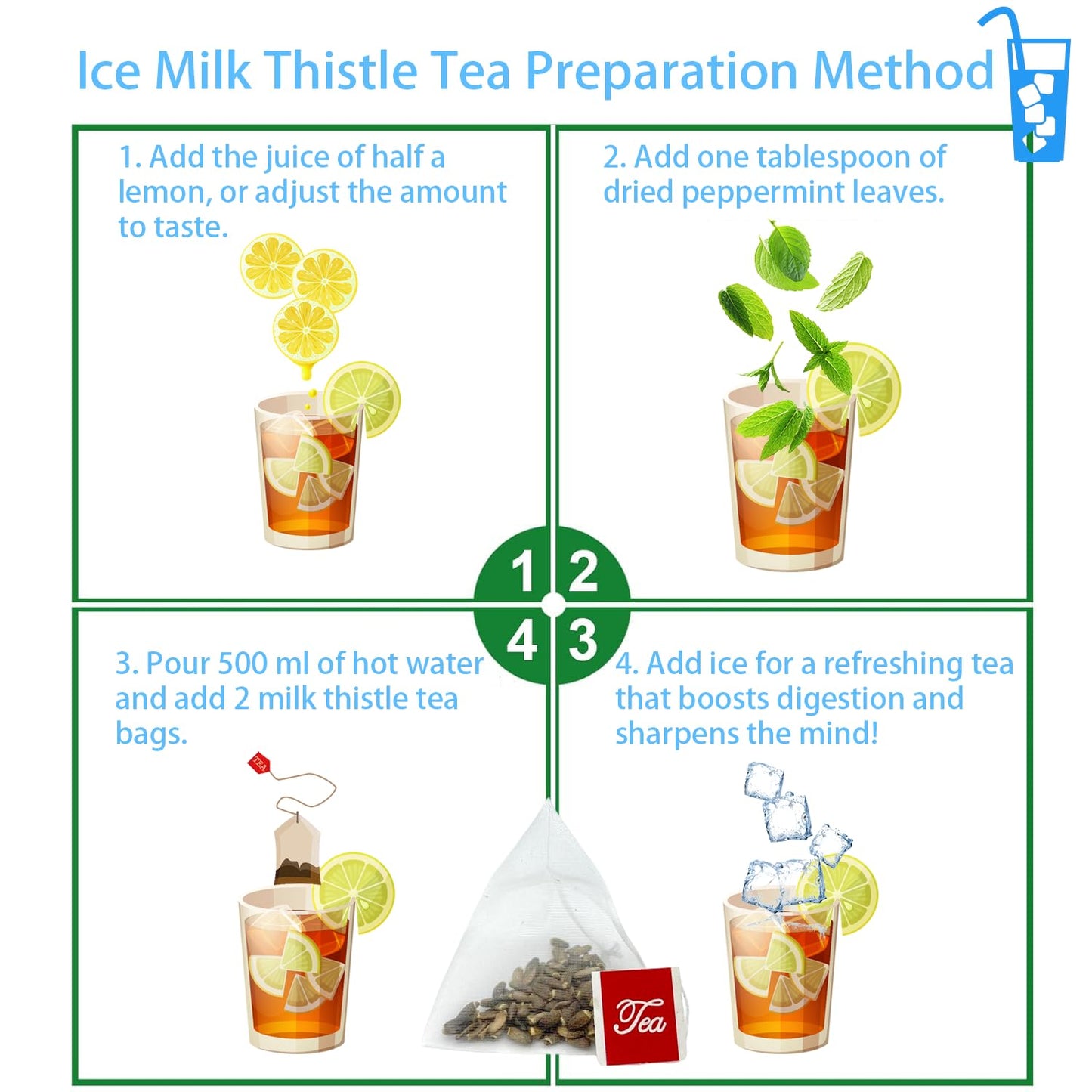 SAMCCI Milk Thistle Tea Bags - 50 Count, 100% Natural, Caffeine Free, Non-GMO, No Additives, No Sugar, Herbal Tea