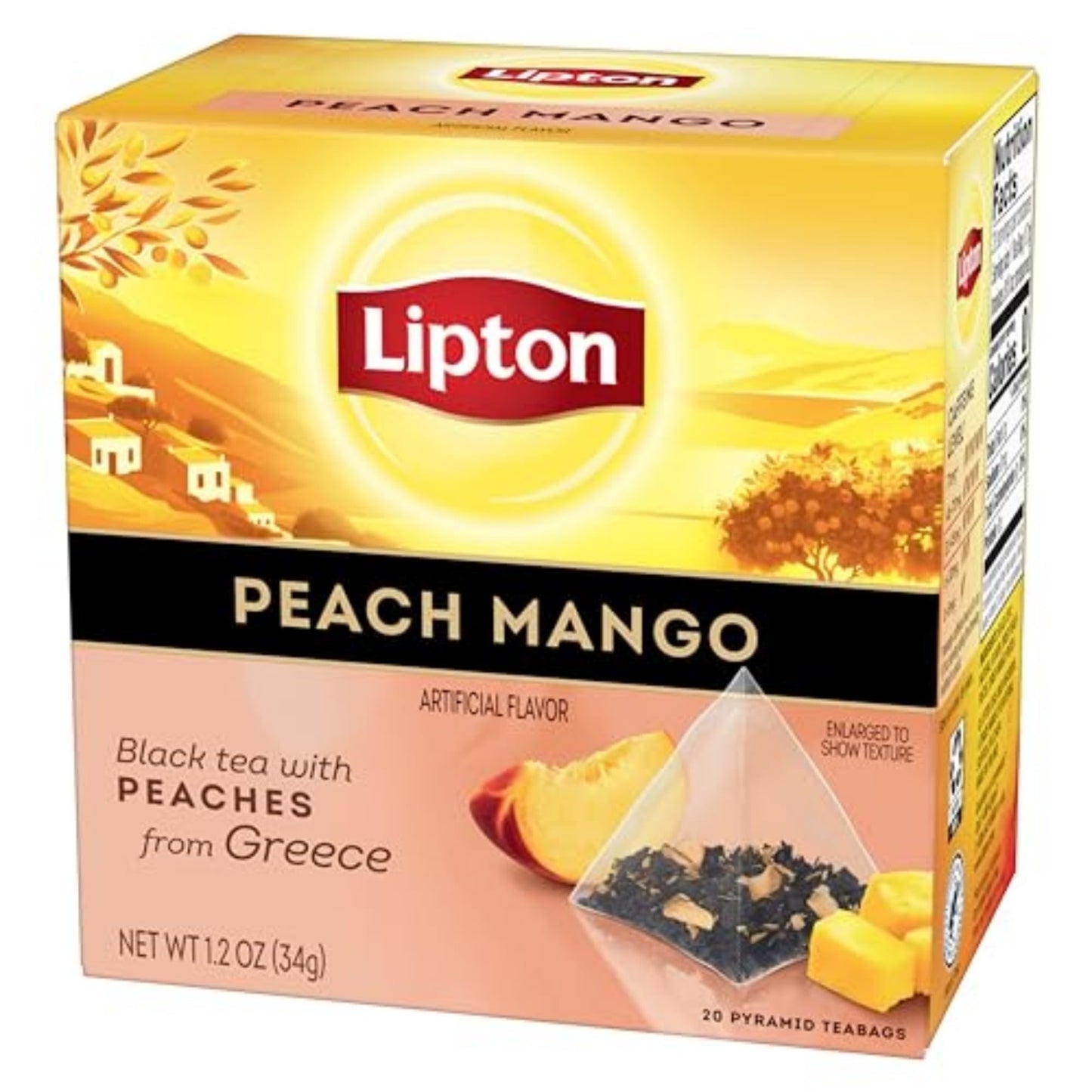 Lipton Black Tea Peach Mango Flavored Tea Bags, 20 Count, Pyramid Bags, Multicoloured, Model 800858