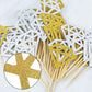 yuntop 60 Pack Glitter Diamond Cupcake Toppers, Silver & Gold, Bamboo Material, Perfect for Weddings & Parties